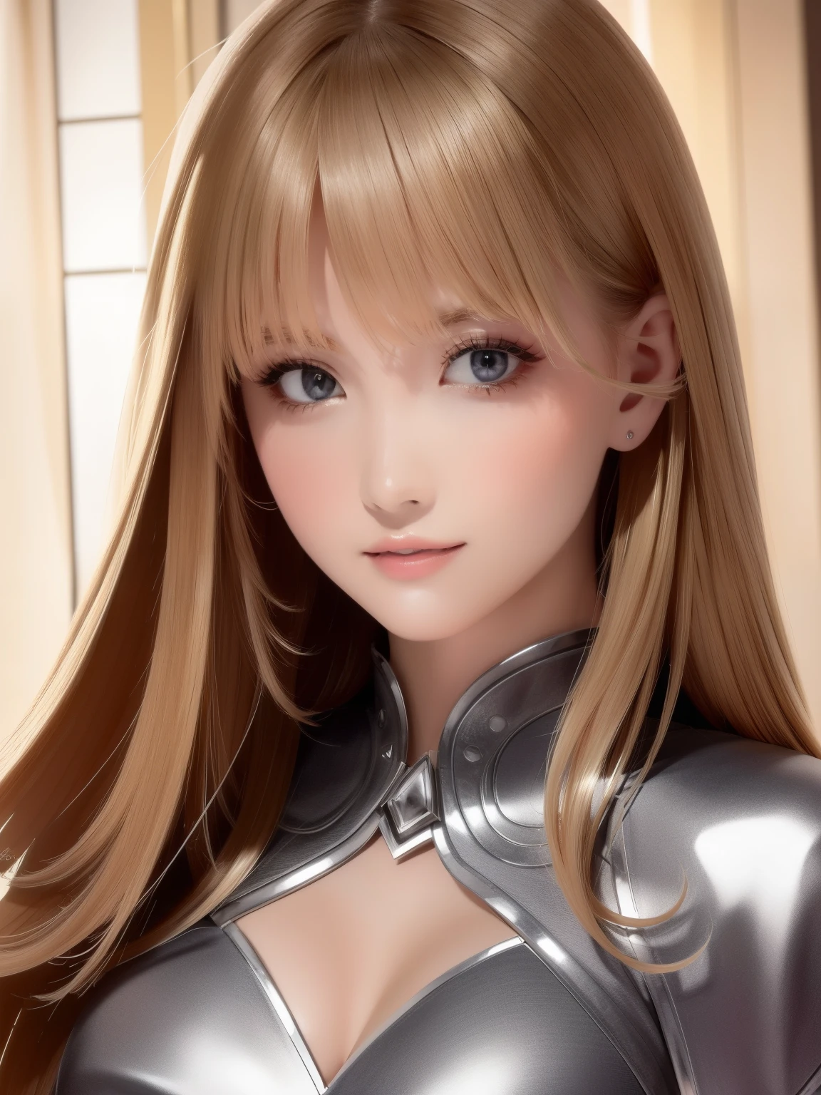 (disorganized, intricate details, masterpiece, highest quality, High resolution, 8k), 1 female, brave face, masked, The eyes and face are detailed, auburn low fade hair, amber eyes, portrait, looking at the viewer, alone, half shot, detailed background, (light fantasy theme:1.1), focus on, mercenary, sunlight, floating scraps, color plate armor, sacred aura, bright and realistic lighting, marble castle, intense atmosphere, circlet, coat of arms, brazier, , Depth of the bounds written, VFX.