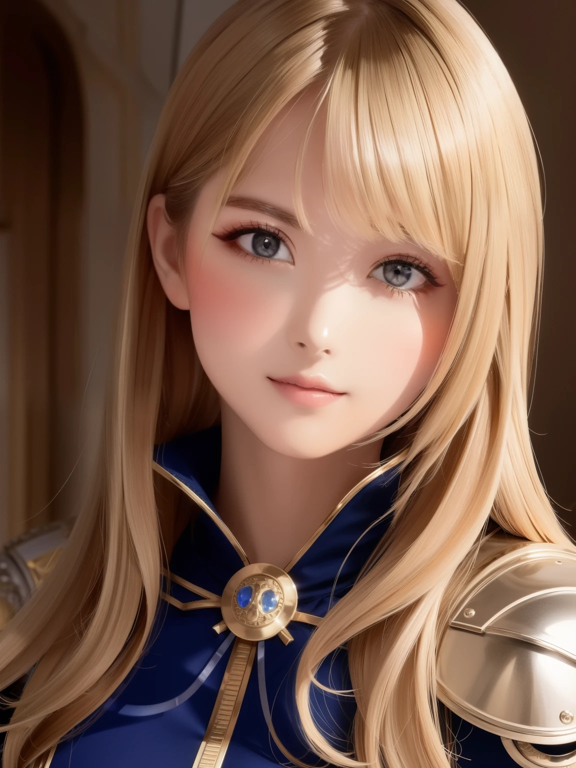 (disorganized, intricate details, masterpiece, highest quality, High resolution, 8k), 1 female, brave face, masked, The eyes and face are detailed, auburn low fade hair, amber eyes, portrait, looking at the viewer, alone, half shot, detailed background, (light fantasy theme:1.1), focus on, mercenary, sunlight, floating scraps, color plate armor, sacred aura, bright and realistic lighting, marble castle, intense atmosphere, circlet, coat of arms, brazier, , Depth of the bounds written, VFX.