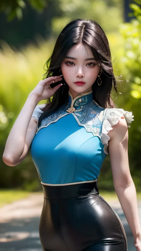 best quality, (original photo: 1.2), (masterpiece: 1.4), (actual: 1.4), (high resolution: 1.4), Chinese actress Guli Nazha, depth of field, intricate details, 8k, Very detailed, perfect lighting, epic background, big bust 1.3, The clothes are messy, shatte...