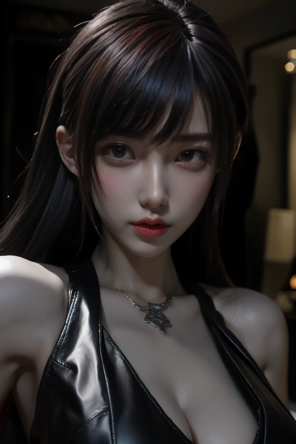 Masterpiece,Game art,The best picture quality,Highest resolution,8K,(Portrait),Unreal Engine 5 rendering works,(Digital Photography),((Portrait Feature:1.5)),
20 year old girl,Short hair details,With long bangs,(The red eye makeup is very meticulous),(With long gray hair:1.4),(Large, full breasts),Elegant and noble,Brave and charming,
(Future armor combined with the characteristics of ancient Chinese armor,Hollow design,Power Armor,The mysterious Eastern runes,A delicate dress pattern,A flash of magic),Warrior of the future,Cyberpunk figures,Background of war,
Movie lights，Ray tracing，Game CG，((3D Unreal Engine))，OC rendering reflection pattern