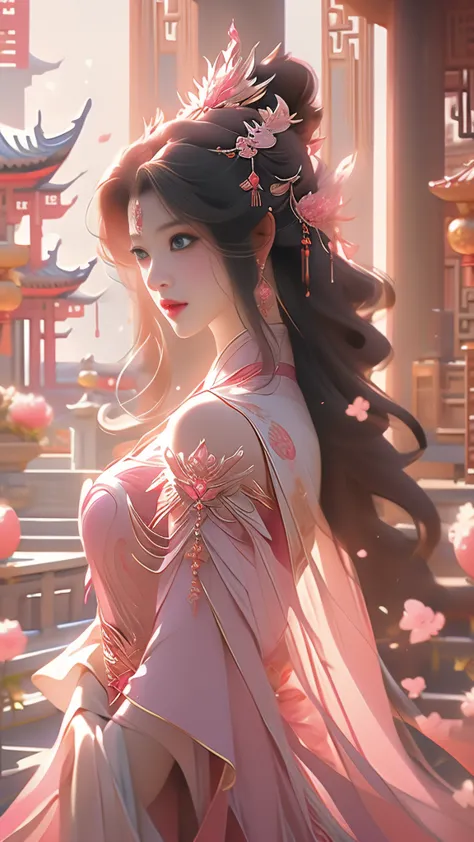 a woman in a pink dress standing next to a pink dragon, chinese fantasy, beautiful fantasy art, xianxia fantasy, very beautiful ...