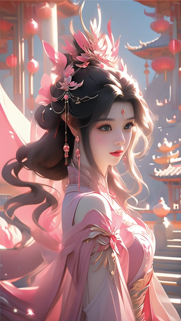 una mujer con un vestido rosa parada junto a un dragón rosa, fantasía china, hermoso arte de fantasía, fantasía xianxia, very hermoso arte de fantasía, hermosa obra de arte digital, una hermosa emperatriz de fantasía, Arte de fantasía digital ), increíble arte de fantasía, fantasía hermosa, impresionante arte de fantasía, hermoso arte de fantasía portrait, chica Dragon, ((una hermosa emperatriz de fantasía)), estilo de arte de fantasía