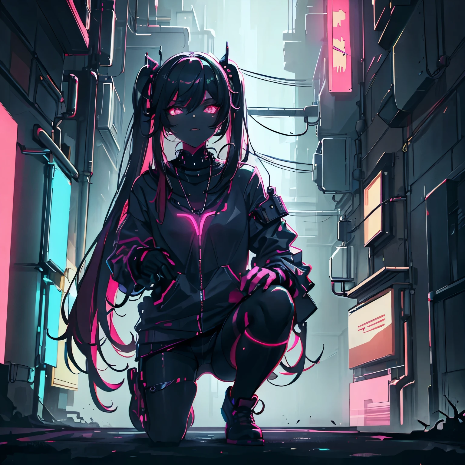 cool，cool，oeil étrange，néon，En ville，cyberpunk，fille