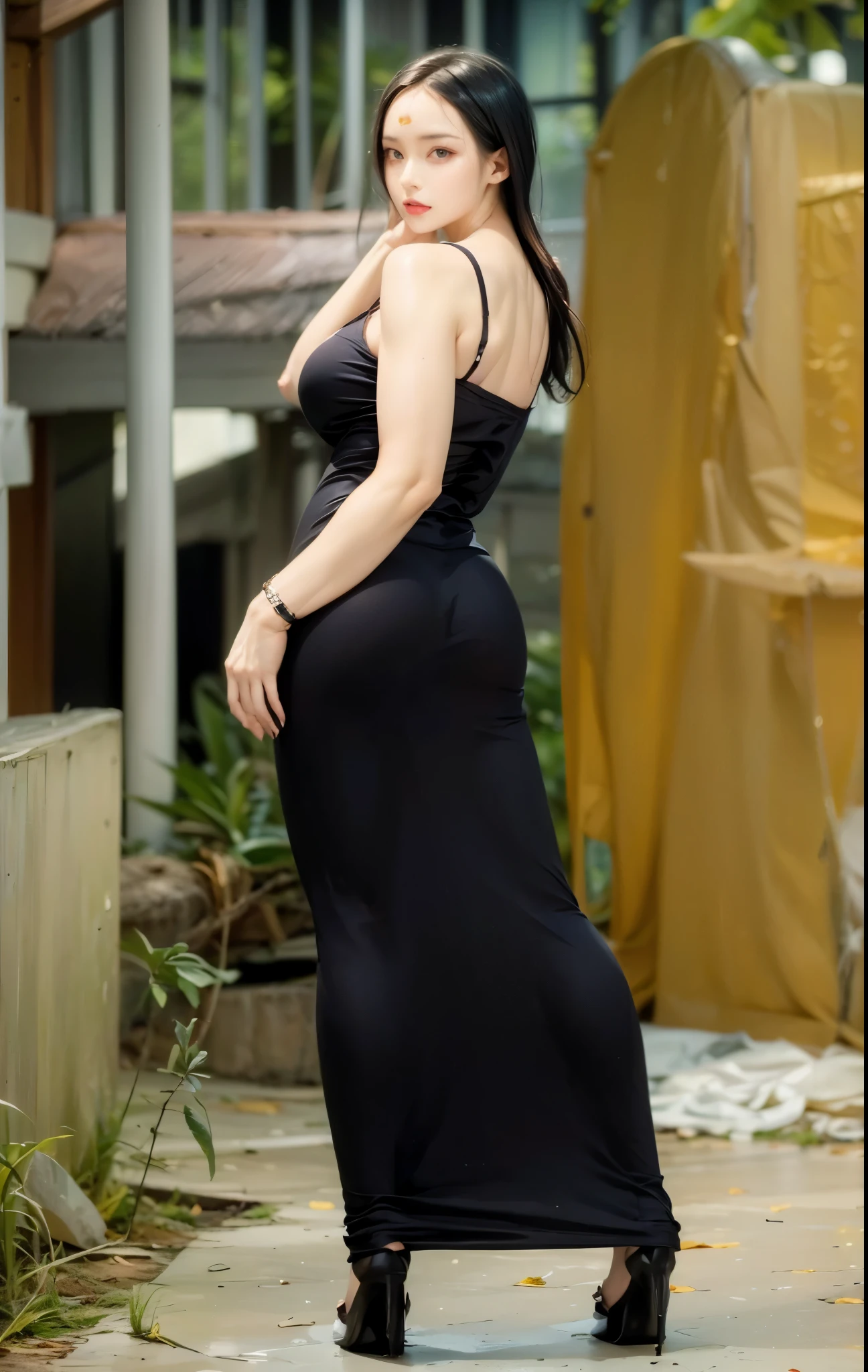 A woman in a black dress posing for a picture - SeaArt AI