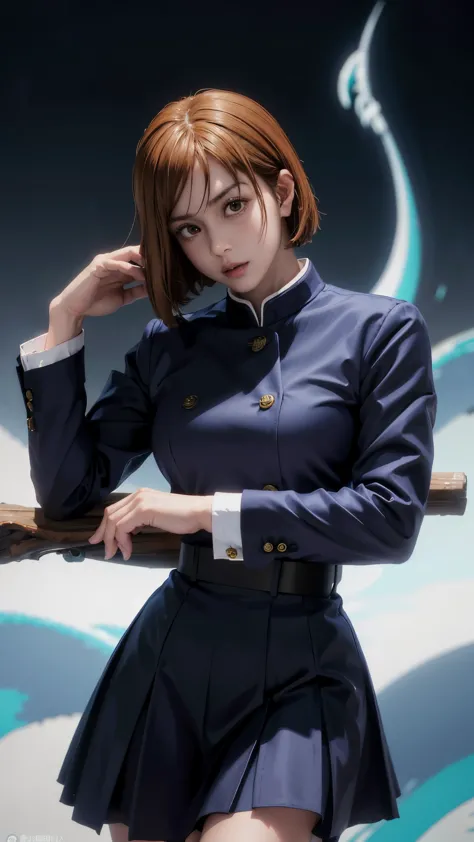 nobarakugisakinova ,una mujer uniformada sosteniendo una espada y un cuchillo, protagonista femenina 👀 :8, Makoto Shinka, Makoto...