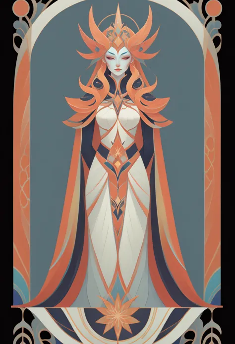 1 Xia, full body standing painting, (((solo))), clear facial features, Clean line design, ((tarot card background, Symmetrical b...