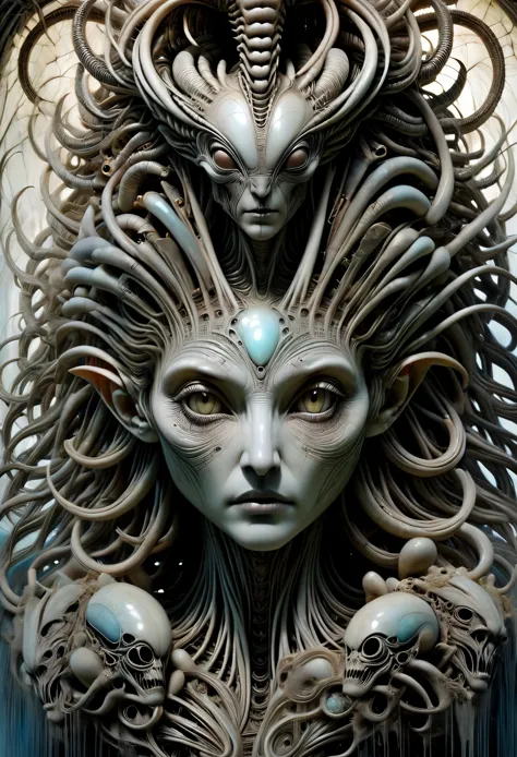 portrait, alien queen of a haunted speckled hologram, brian froud-inspired ethereal creatures with a touch of cheong-ah hwang's ...