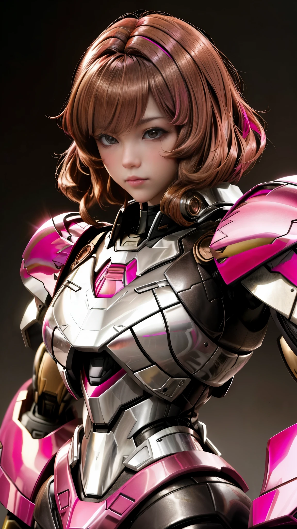 Photo of two realistic black Sazabi girls，Shortcut Bob Cut，I have a lot of hair，brown eyes，Hair color is bright pink，cool look，background is gray，16 year old daughter of Haman Khan and Char Aznable.