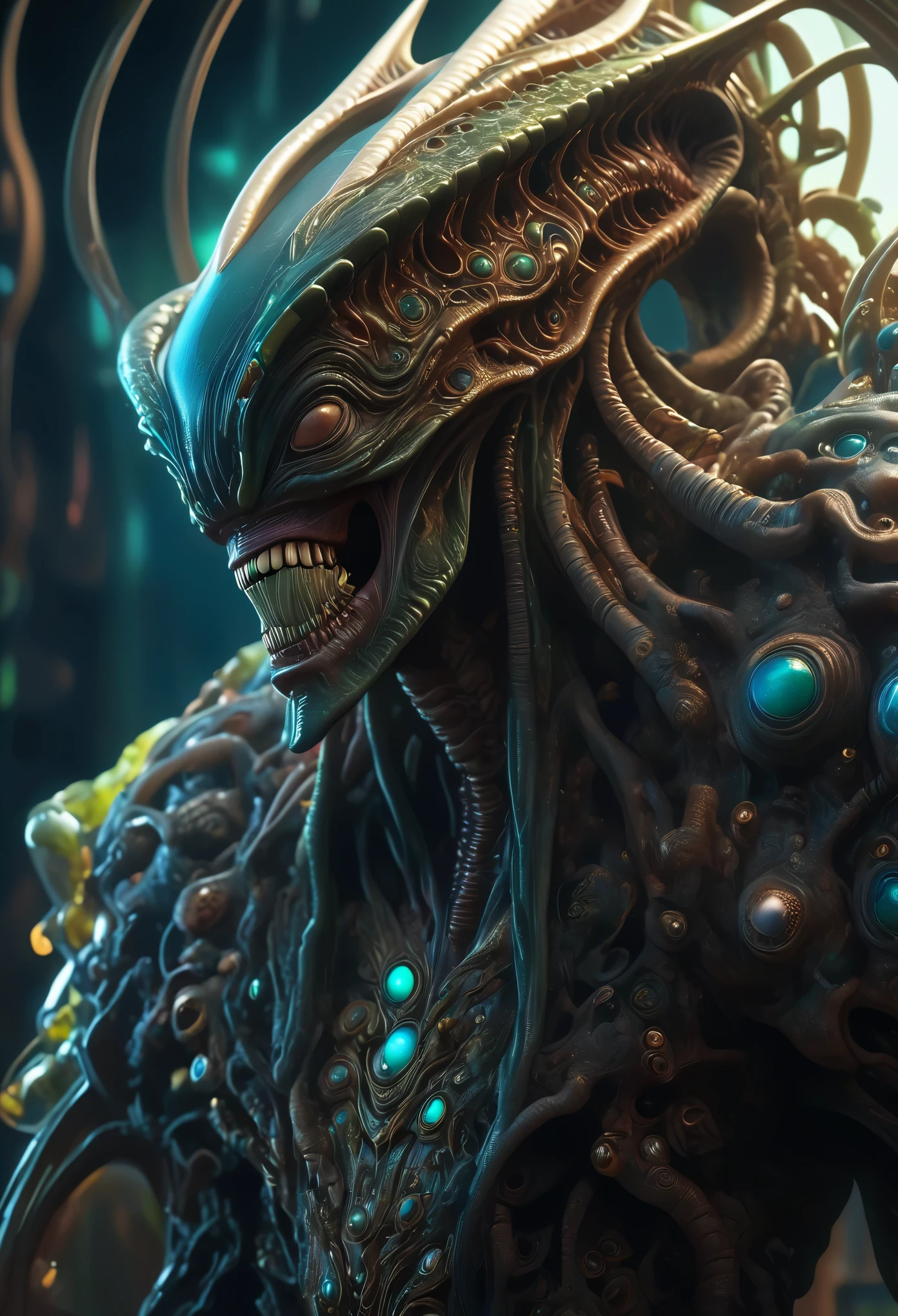 biopunk, mutant, dark fantasy, retro style, alien style, juan gimenez art, intricate details, high detail, 4k resolution, dynamic lighting, photorealistic