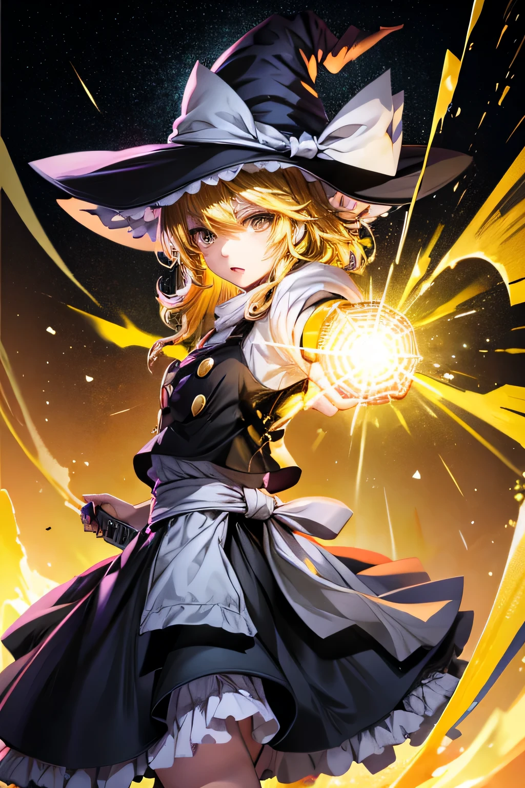 seul、Kirisame Marisa、cheveux jaunes、yeux jaunes、[chapeau de sorcière、haute résolution