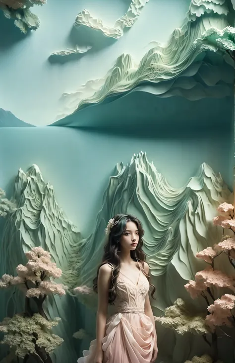 photorealistic,realistic,photography,masterpiece,best quality,ultra-detailed,((1girl)),green_edge, gradient sky, dress,sea,rose,