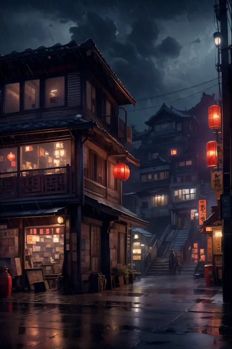 feder village view，a lot of lights on the buildings，dream china town，china village，stunning wallpapers，japanese village，surreal ...