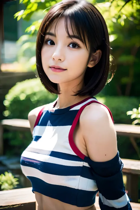 arafed asian woman with a striped top posing for a picture, chiho, asian girl, reluvy5213, korean girl, jaeyeon nam, young asian...