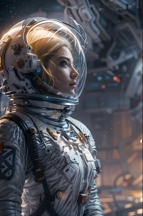 masterpiece, a beautiful 25 years old german blonde girl, solitary female astronaut, ( beautiful face, thin face, ultra high det...