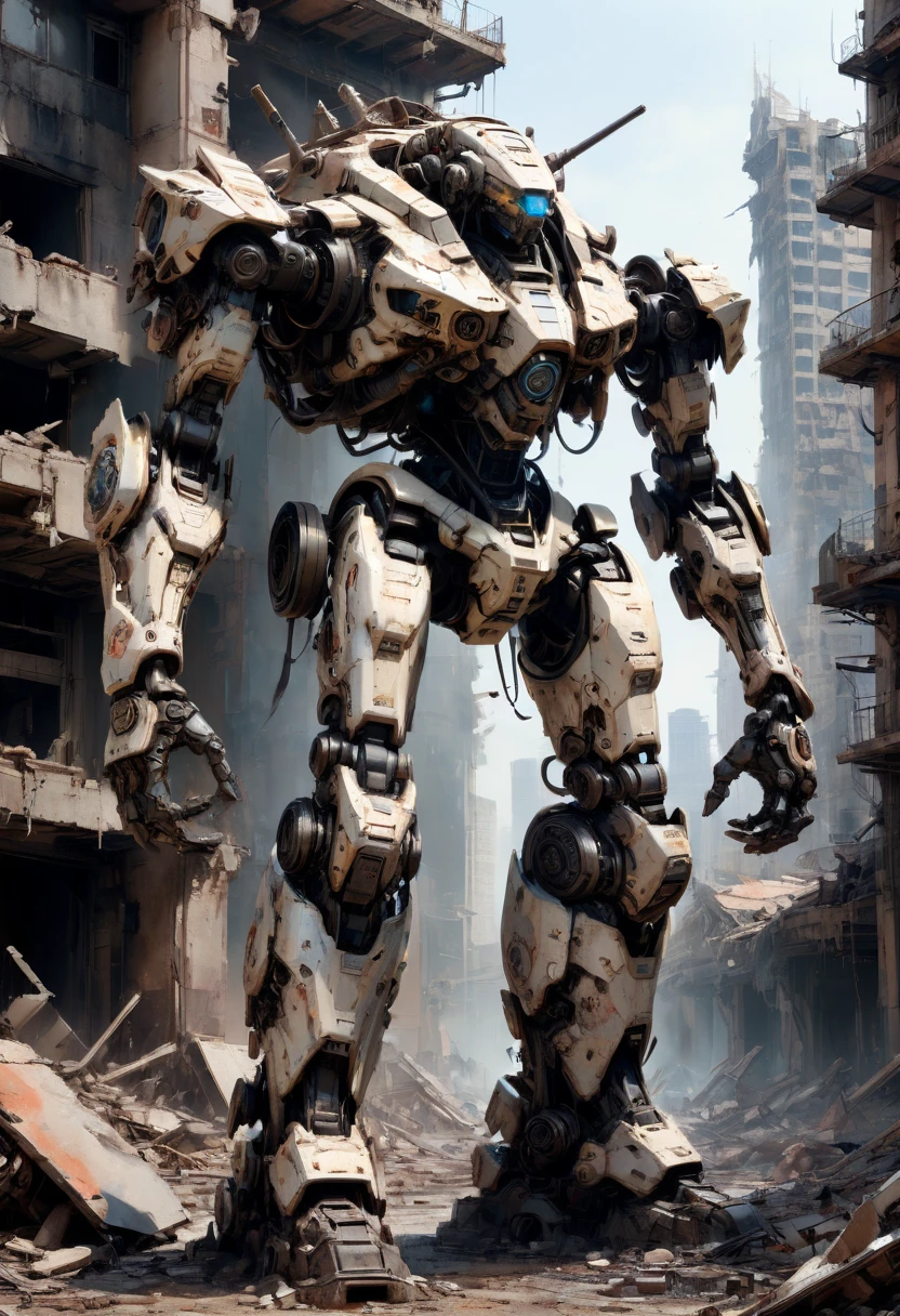 Abandoned Mech, plants on Mech body, park, (best quality, masterpiece, Representative work, official art, Professional, Ultra intricate detailed, 8k:1.3)