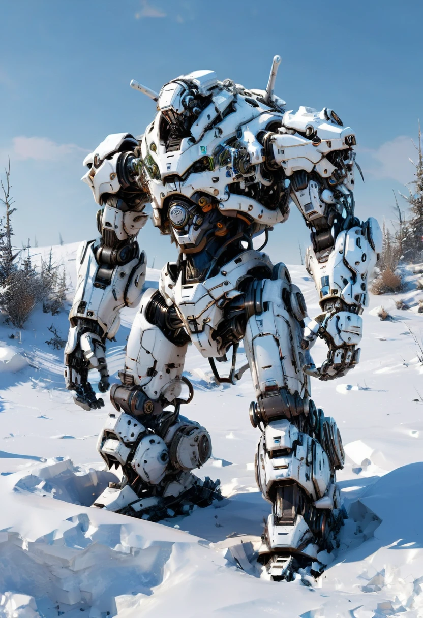 Abandoned Mech frozen in ice, whole huge ice, (best quality, masterpiece, Representative work, official art, Professional, Ultra intricate detailed, 8k:1.3)