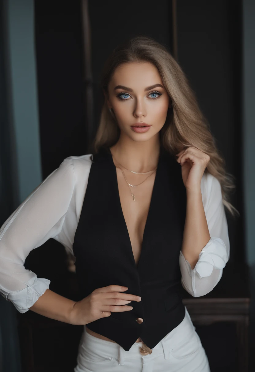 Woman wearing matching vest and, sexy blue eyes girl, portrait of sophie  mudd - SeaArt AI