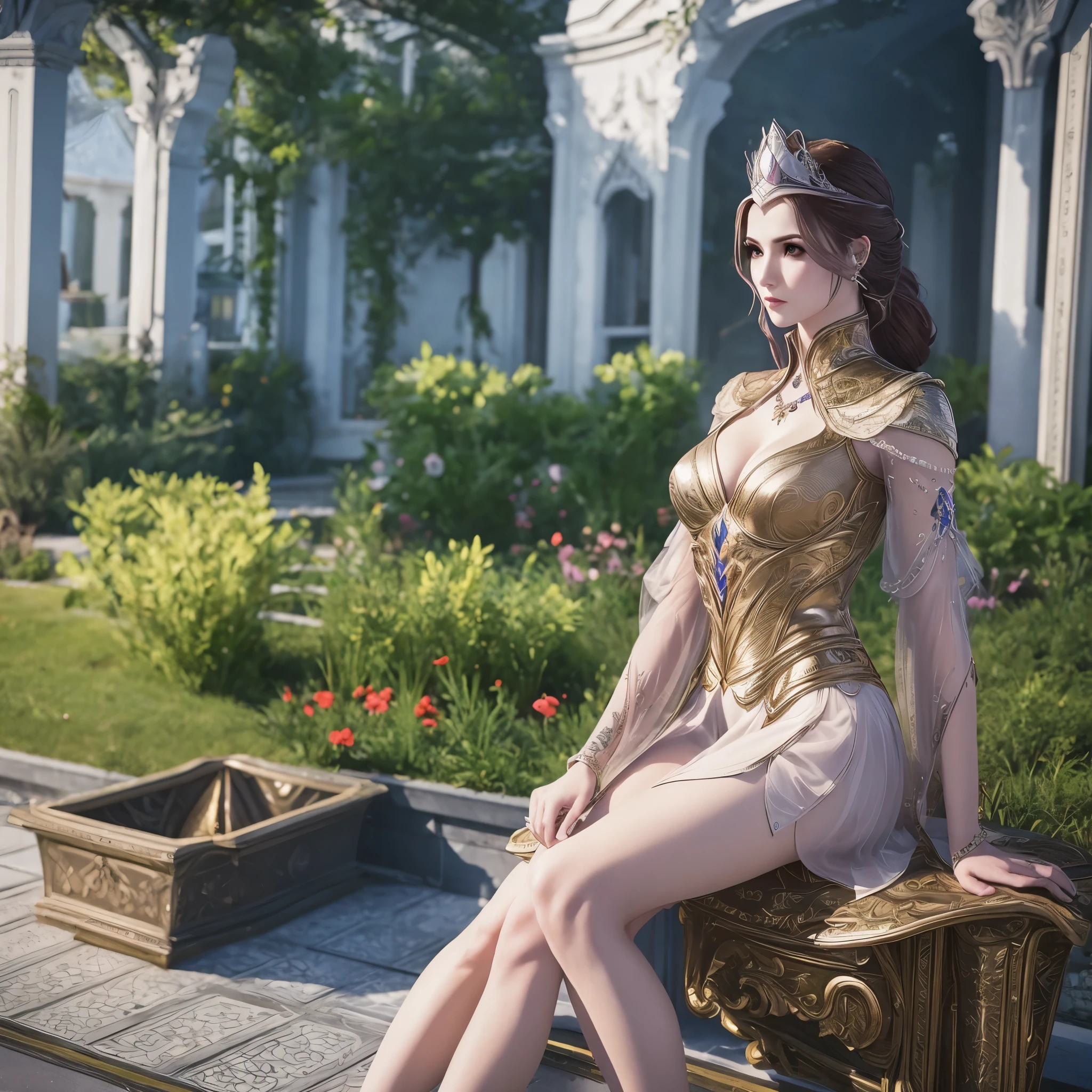 A beautiful girl wearing sleeves ,in dermitory view, Smooth  super graphics, the most realistic graphics,(garden Background), alone, solo, portrait , Extremely sharp, super realistic images,full-body photoshot view, complete body photoshot rendering graphics, dynamic angle photoshot, high-quality, realistic graphics 