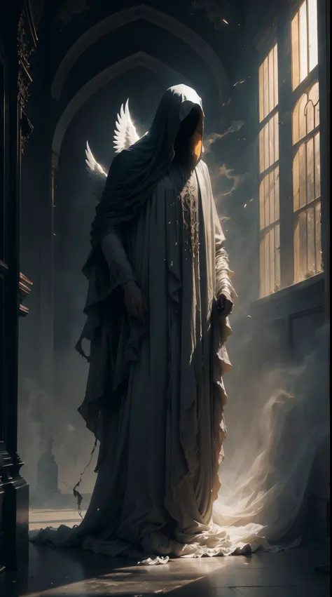 Striking illustration of the Angel of Death., A mysterious and ethereal figure who guards the threshold between life and death.....