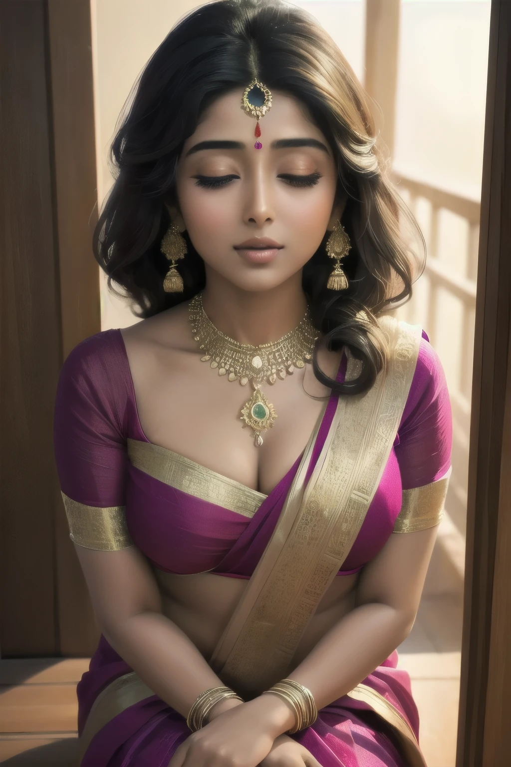 ชริยา ศรัณย์, นักแสดงหญิงชาวอินเดีย, สวมชุดส่าหรีที่สวยงาม, โน้มตัวไปบนขอบประตูอย่างเย้ายวนใจ. เธอหลงใหลด้วยการจ้องมองที่เย้ายวนและรอยยิ้มอันน่าหลงใหลของเธอ. ฉากอาบอย่างนุ่มนวล, แสงที่อบอุ่น, เน้นความสง่างามของเครื่องแต่งกายของเธอและเน้นความงามตามธรรมชาติของเธอ. พื้นผิวที่หลากหลายของส่าหรีเพิ่มองค์ประกอบที่มีความซับซ้อนให้กับองค์ประกอบโดยรวม. งานศิลปะถูกแสดงผลด้วยรายละเอียดพิเศษ, ความละเอียดสูง, รับประกันคุณภาพและความชัดเจนที่ดีที่สุด. สีสันมีความสดใสและสดใส, แสดงให้เห็นถึงความมีชีวิตชีวาของวัฒนธรรมอินเดีย. สไตล์การถ่ายภาพบุคคลช่วยเพิ่มจุดเน้นไปที่นักแสดง, ดึงเอาทุกรายละเอียดอันละเอียดอ่อนบนใบหน้าของเธอออกมา, รวมถึงดวงตาที่ละเอียดของเธอด้วย, คิ้วโค้งอย่างหรูหรา, และริมฝีปากอันน่าหลงใหล. ศิลปินให้ความสำคัญกับการเก็บรายละเอียดที่สมจริงและเหมือนจริงของรูปลักษณ์ของเธอ, creating a masterpiece that truly represents the mesmerizing allure of ชริยา ศรัณย์.