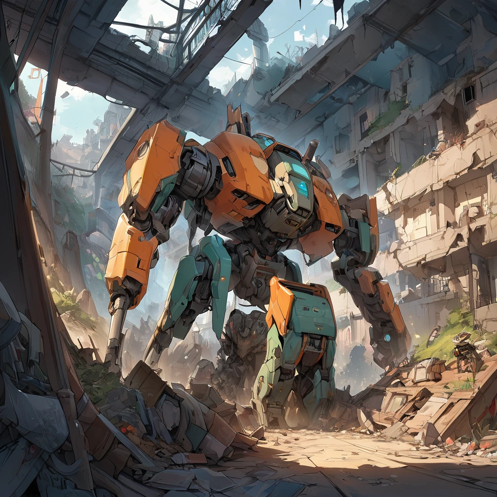 Abandoned Mech, aesthetic, extremely detailed, eye catching, drab, Jaeger_Pacific_Rim , schematic diagram ink on blueprint by Enki Bilal by Vladislav, biomechanical complex, hyperdetailed, intricate, mechanical, Scientific American illustration, Abandoned Robot :: decaying mech, ruins :: sunrise :: beautiful painting, highly detailed :: by Greg Rutkowski and Magali Villanueve, by Lee Jeffries, Alessio Albi, Adrian Kuipers :: ambient light, Nikon 15mm f/1.8G :: Professional photography, bokeh, natural lighting, shot on dslr  megapixels sharp focus, 8k resolution concept art by Greg Rutkowski dynamic lighting hyperdetailed intricately detailed Splash art trending on Artstation triadic colors Unreal Engine 5 volumetric lighting Alphonse Mucha WLOP Jordan Grimmer orange and teal, horror Gustave Doré Greg Rutkowski