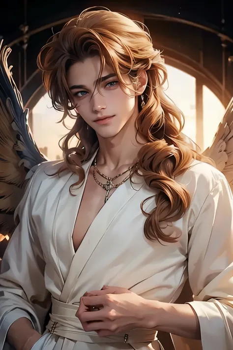 ((Best quality)), ((masterpiece)), 8k (detailed), ((perfect face)), ((halfbody)) perfect proporcions, He is a beautiful angel, h...