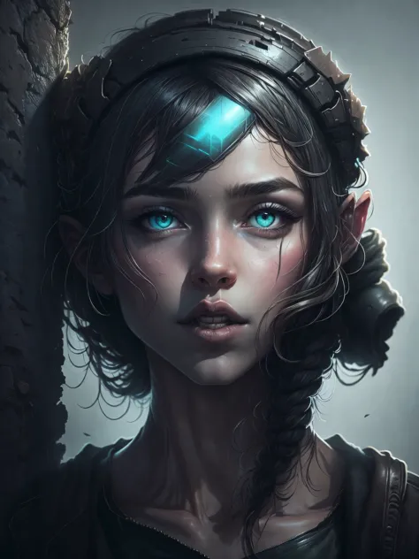 Mujer joven arafed con pecas y ojos azules apoyada frente a una pared con sus manos extendidas en la pared, mirando fijamente al...