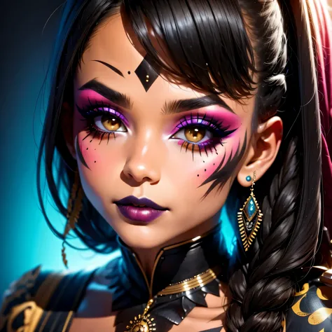 glitt3r 1girl woman black background intricate facepaint makeup closeup face