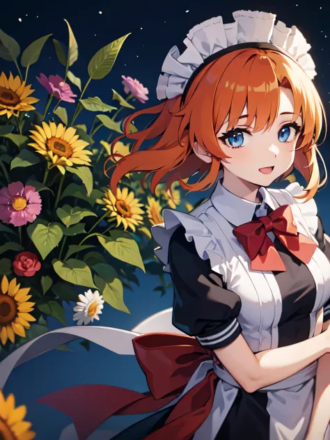 1 girl, Rûuguu horseradish, orange medium hair, Blue eyes, no background, transparent background, maid uniform