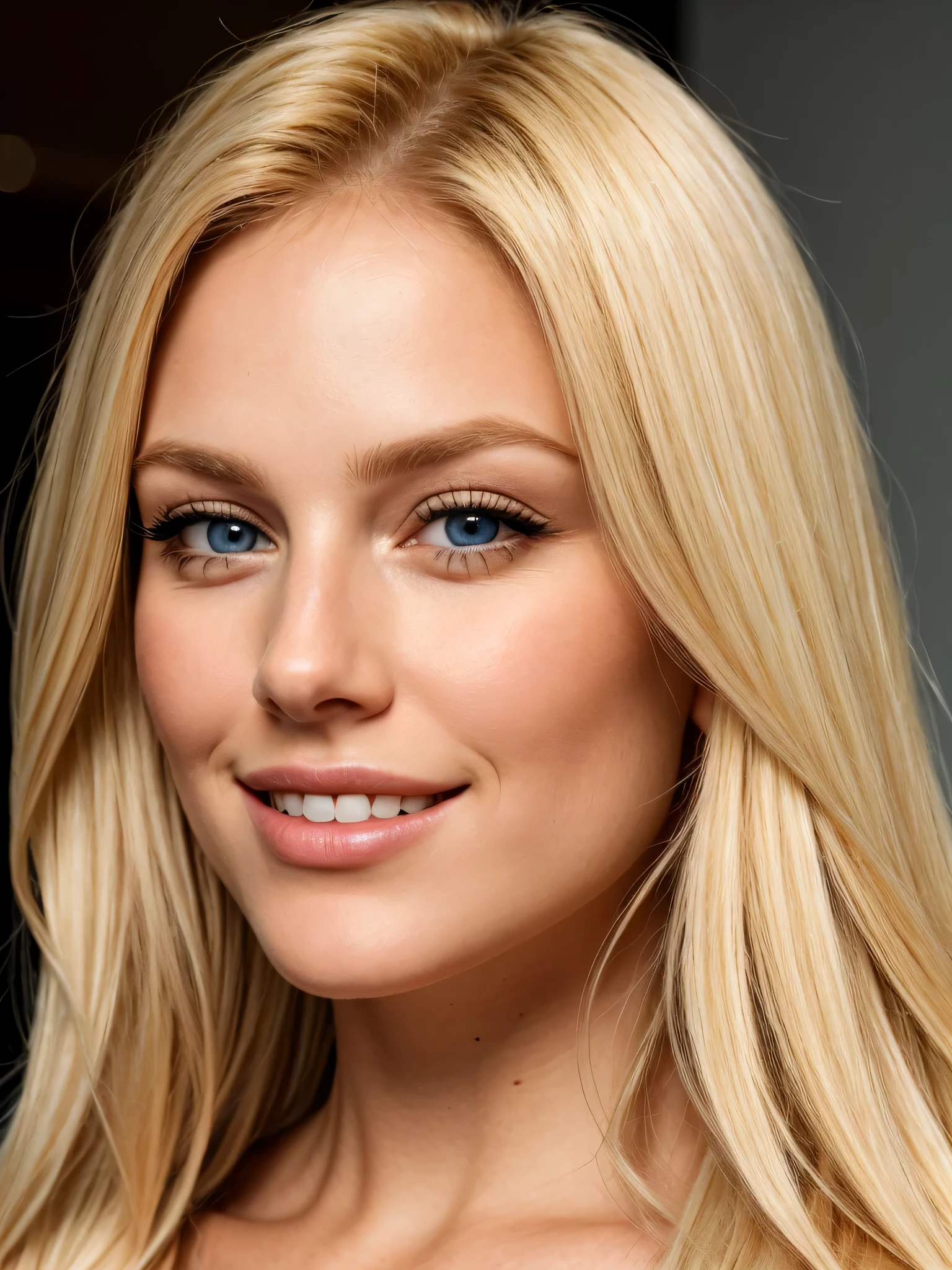 A close up of a woman with long blonde hair and blue eyes - SeaArt AI