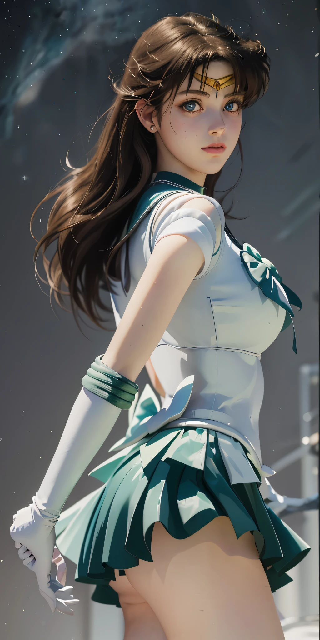 arafed image of a woman in a short skirt and a white shirt, sailor jupiter. beautiful, Smooth anime CG art, extremely detailed art germ, art germ jsc, Photorealistic anime girl rendering, art germ. high detail, realistic 3d animation, range murata and art germ, makoto shinkai and art germ