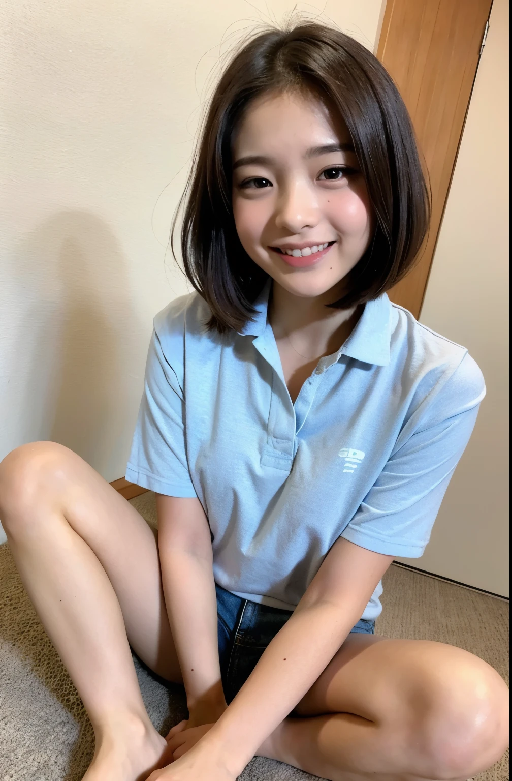 Arafed asian girl sitting on the floor with her legs crossed - SeaArt AI