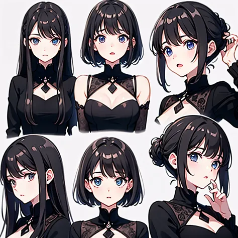 Beautiful girl avatar，expression，black long straight(9个expression符号，expression符号表，constalations)，9種姿勢和expression（sad，surprise，ha...