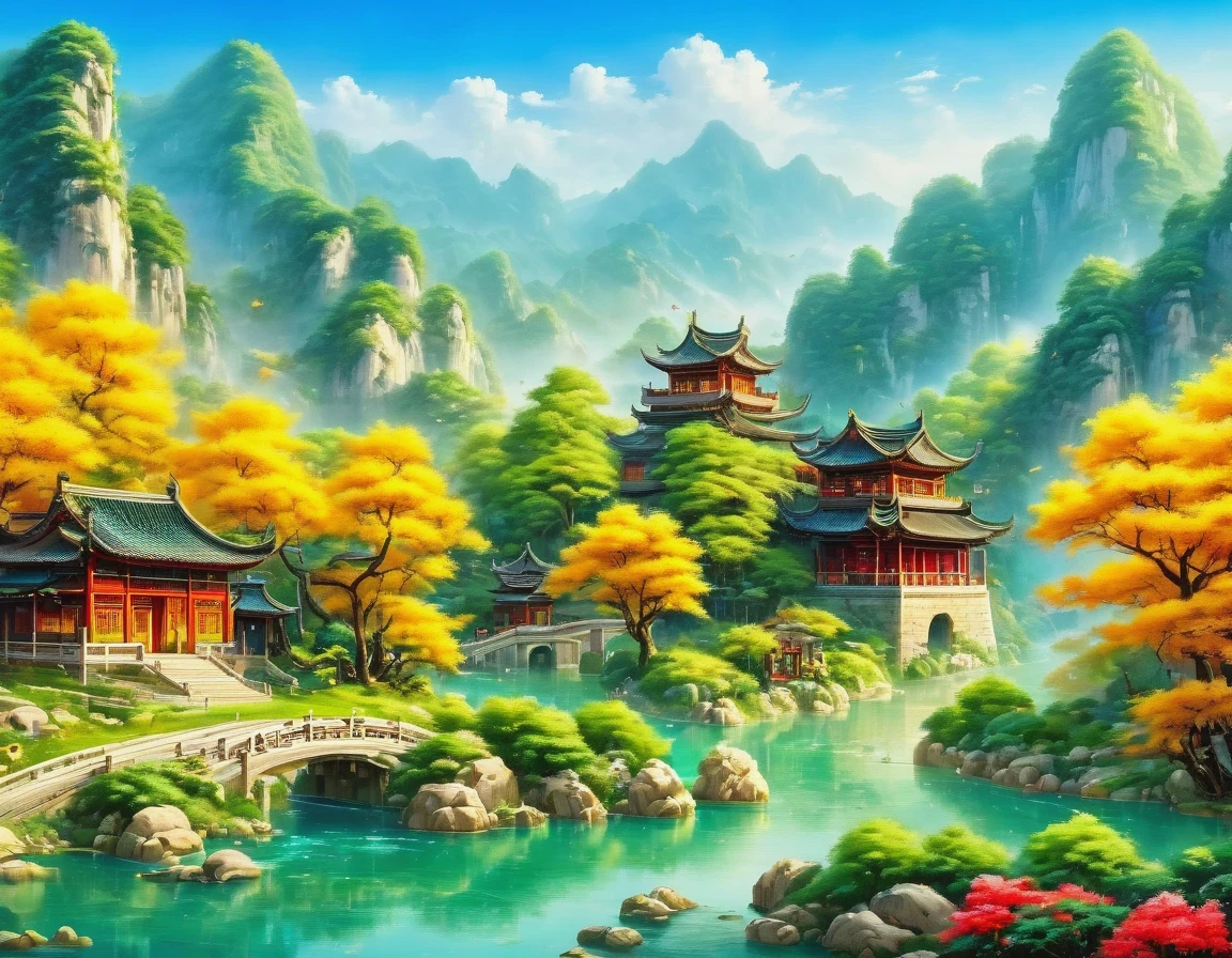 (Melhor qualidade de imagem，8K，Alta resolução，obra de arte)，super detalhado，Pintura de paisagem chinesa，(concepção artística de paisagem)，(Estética Zen)，Composição Zen，verão，luz solar，bom menino，de Kane的稻田，de Kane，felicidade，crianças&#39;Risada，crianças在稻田里玩耍，Chilrear da cigarra，cenário bonito，descrição extremamente detalhada，Principal，cores brilhantes，de Kane日出，pacífico，de Kaneen light，prime time，Natureza，Natureza之美,minimalista，Detalhes extremos，Detalhes incomparáveis，Efeito Especial、Realismo e detalhes requintados，胶片颗粒和鲁Efeito Especial果增加了图像的感和怀旧感