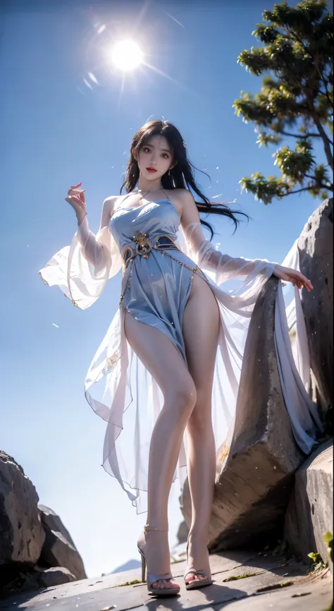 yinziping,china dress, ((bare shoulders)), ((whole body)), actual, Fashion girl, red lips, mature women, cosmetic, big eyes, beautiful eyes, ((whole body)), ((from below)), (best quality, masterpiece:1.2), super detailed, (actual:1.37), ((Sexy long legs)),...