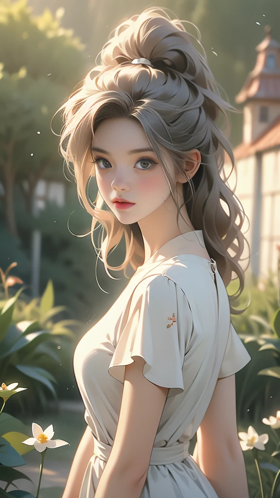 (best quality, 8k: 1.2), super detailed, realistic : 25 ans, fille sur la pelouse, nature, messy hair, cheveux courts, sky light and shadow images net bag