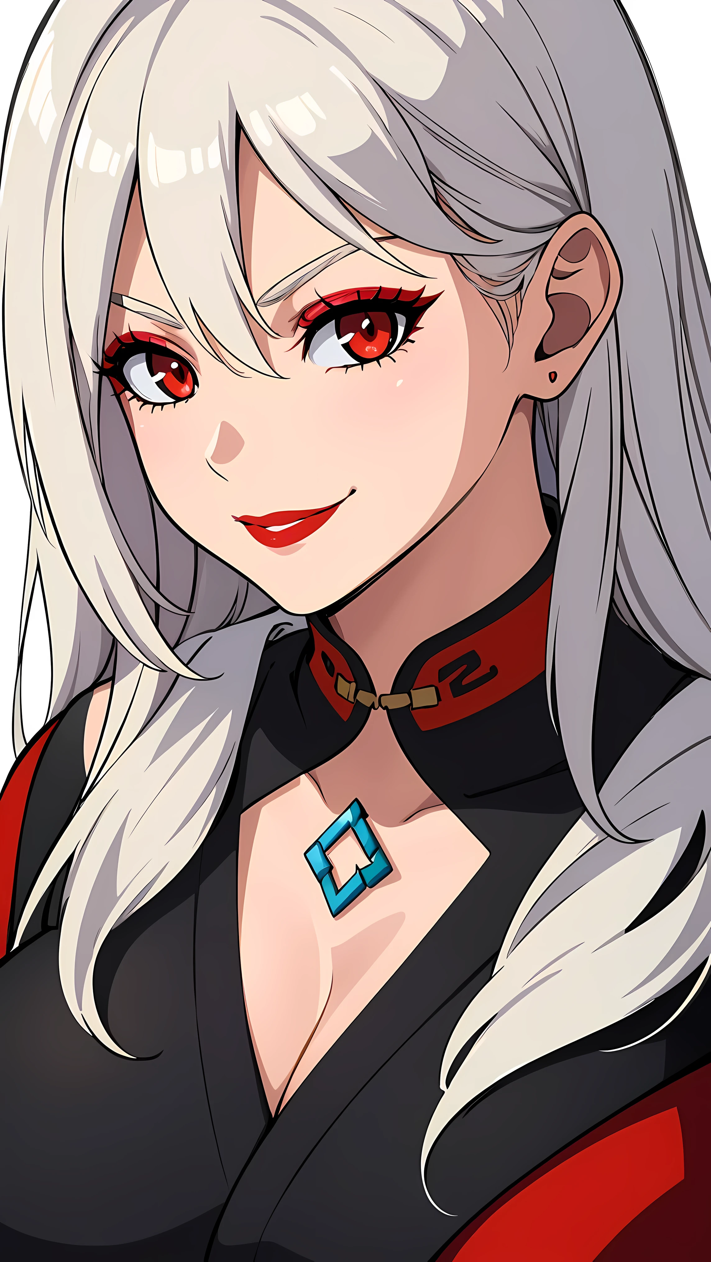 Anime girl with white hair and red eyes in black top - SeaArt AI