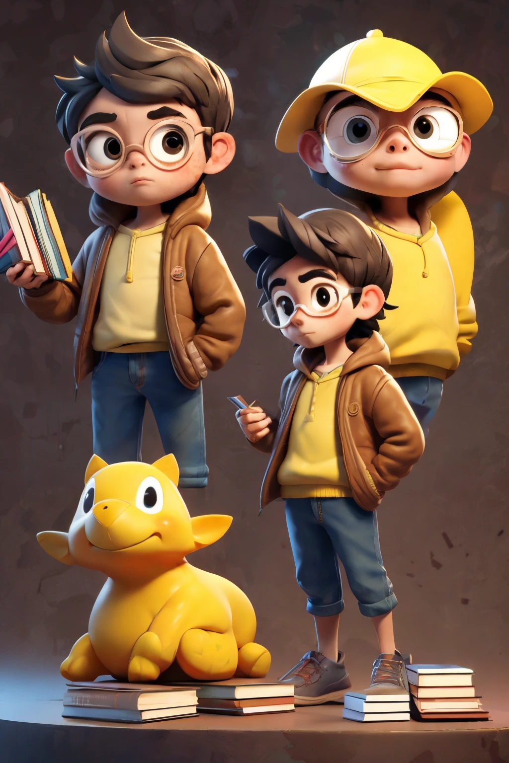 personagem 3d, cartoon brown boy with books and a transcript