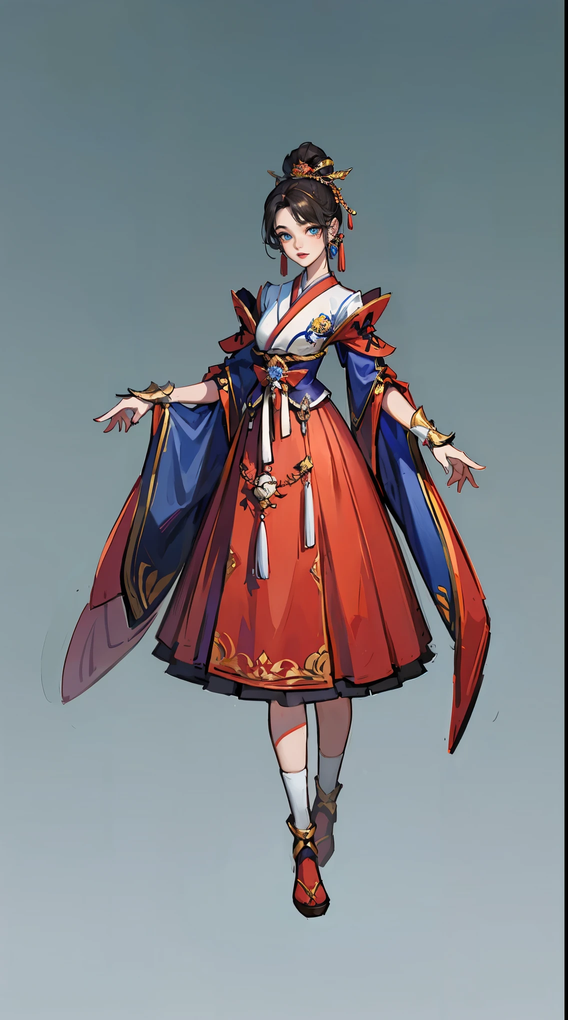 1 female（pretty face），Unique，full body standing painting，alone，Transparent Background，Original character designs from East Asia，Game character costume design，Gorgeous red dress，high detail，color grade，White background，ultra high resolution，sharp focus，HD，8k，clear facial features，clear details，beautiful eyes，beautiful face