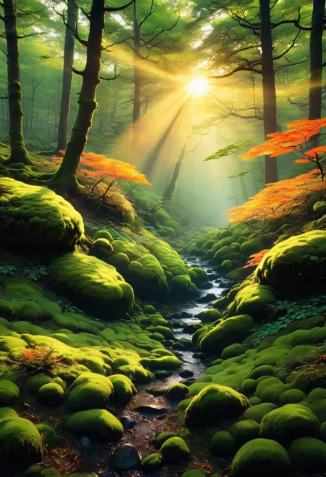 「返景入deep forest，Shining on the moss」The afterglow of the setting sun penetrates the dense shadow of the dense forest，shining on ...