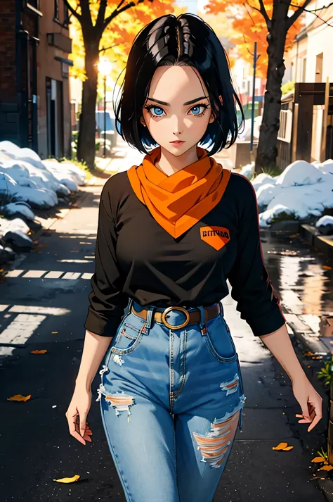(masterpiece), best quality, expressive eyes, perfect face, highres, 1 girl, solo, android 17 girl, (female body:1.3), blue eyes...