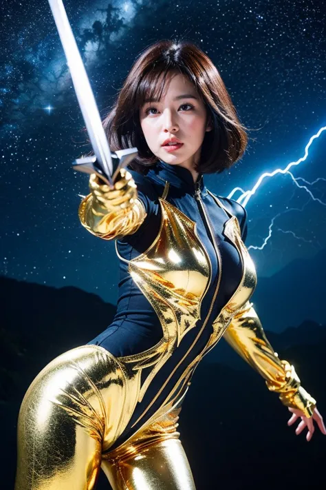 highest quality, masterpiece, realistic, High resolution, 8k RAW写真, 1 girl、bob cut、goddess、has a decorated cane、Swing your sword...