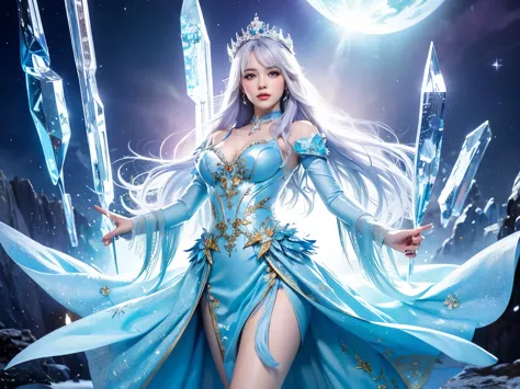( absurdly , high quality , Super detailed,(See photographer )、Ice Queen,Crystal costume with detailed, beautiful and colorful p...