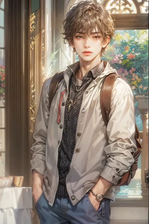 ((Best quality)), ((masterpiece)), (detailed), ((perfect face)), ((halfbody)) handsome face, male, teen boy,  perfect proportion...