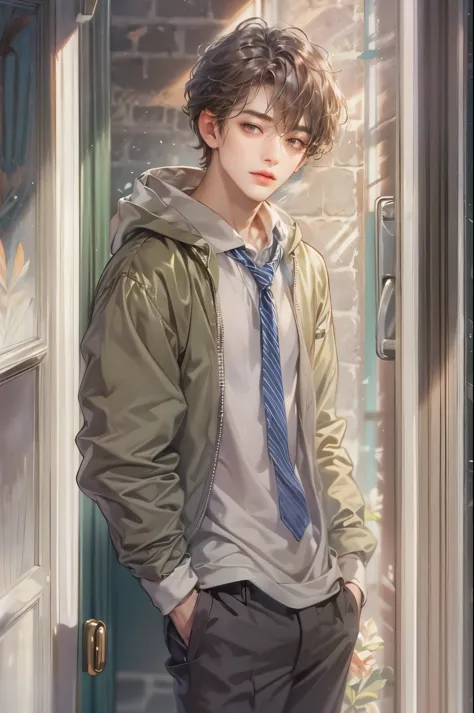 ((Best quality)), ((masterpiece)), (detailed), ((perfect face)), ((halfbody)) handsome face, male, teen boy,  perfect proportion...
