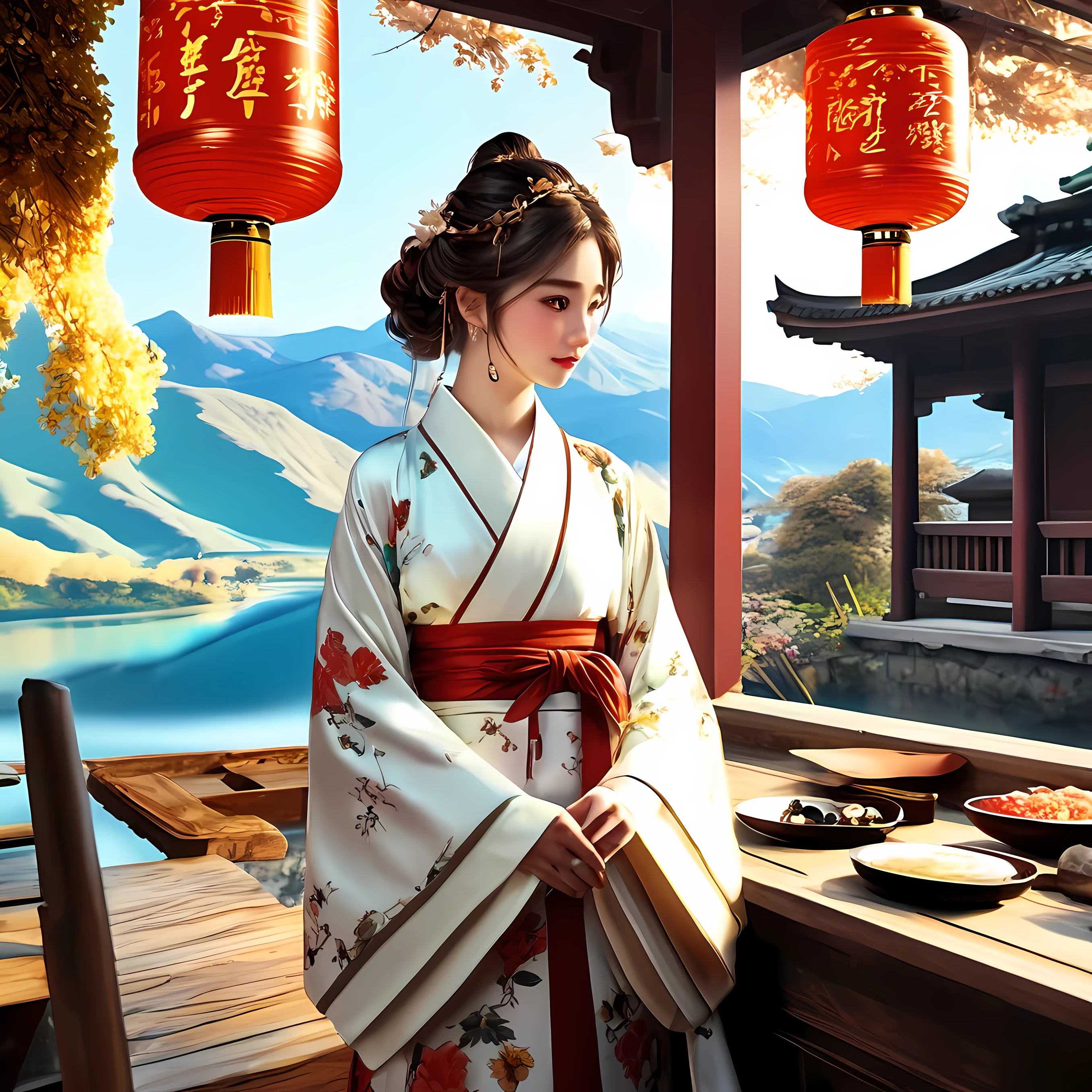 girl in romantic landscape，Lifelike portraits，Natural and full of personality，Details stand out，The background is a charming romantic landscape or a charming travel scene，Use master techniques to express depth and layering，Chinese style animation ethnic elements，Key summary of overall characteristics，Artificial Intelligence brings characters to life，Anime style images and landscapes，The importance of animation plot，Image and sound synchronization，Special effect，Energetic and creative。
