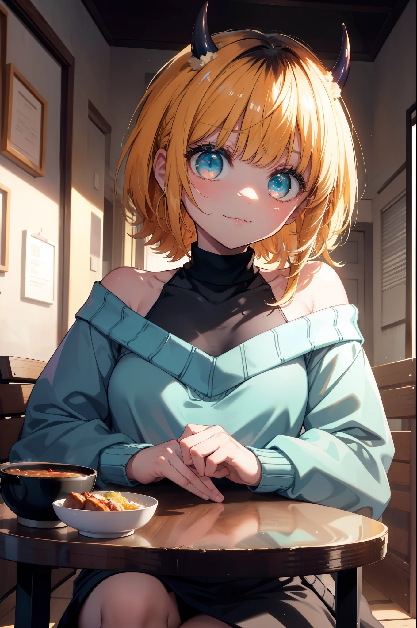 Anime girl sitting at a table with a plate of food - SeaArt AI