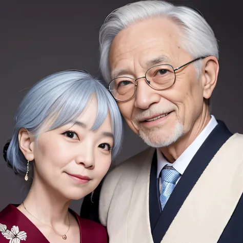two old men and a woman,smile at the camera, 60mm portrait, Japanese face 70 years old, 70 years old, 100mm portrait, two old me...
