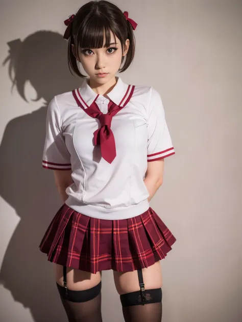 seifuku cosplay,seifuku cosplayershort hair,arms behind,Front body, front, slender body,Are standing ,(8k, RAW photo, highest qu...
