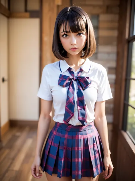 seifuku cosplay,seifuku cosplayershort hair,arms behind,Front body, front, slender body,Are standing ,(8k, RAW photo, highest qu...